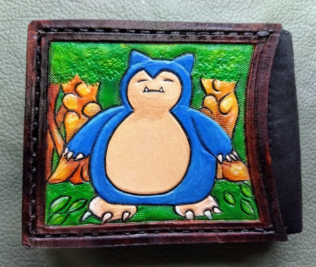 Oddish and Snorlax - Leather Bifold Wallet - Handcrafted Wallet -