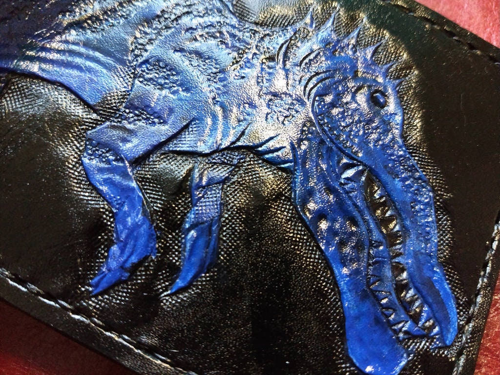 Spinosaurus - dinosaur - Fossil - Leather Bifold Wallet - Handcrafted Wallet -
