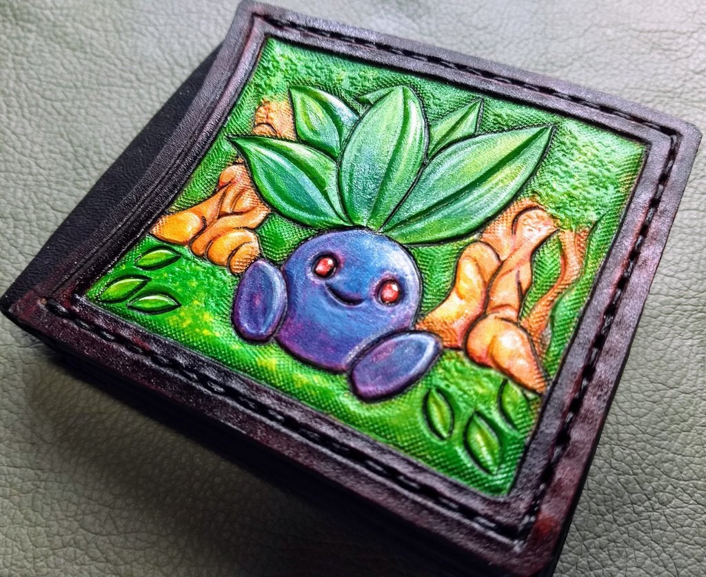 Oddish and Snorlax - Leather Bifold Wallet - Handcrafted Wallet -