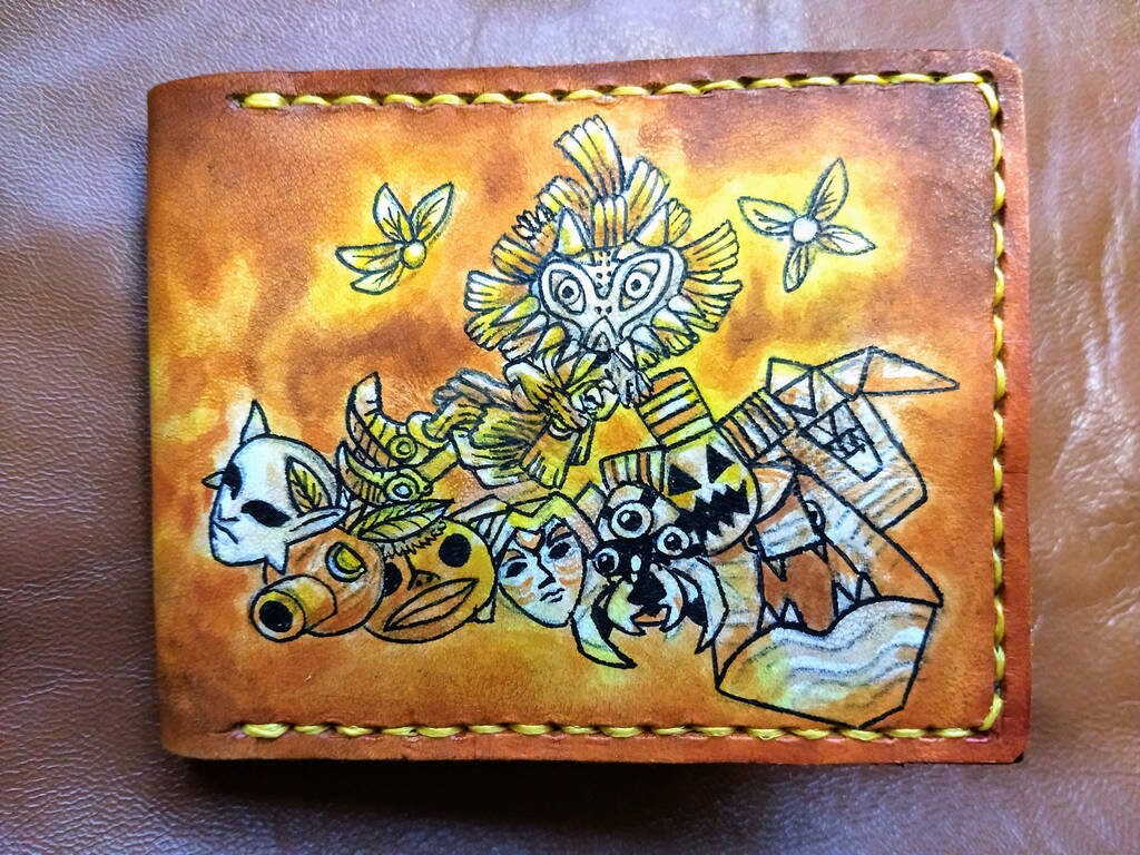 Majora's Moon All of the masks - leather wallet- Leather Bifold Wallet - Handcrafted Legend of Zelda Wallet - Link Wallet