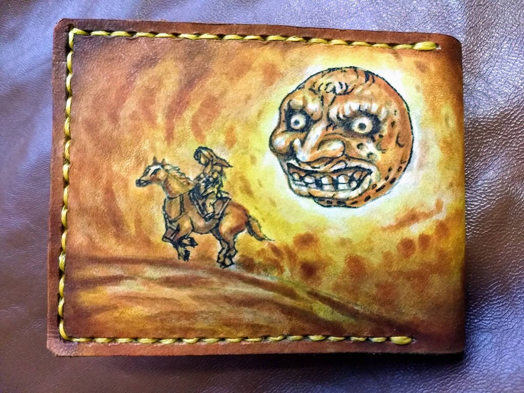 Majora's Moon All of the masks - leather wallet- Leather Bifold Wallet - Handcrafted Legend of Zelda Wallet - Link Wallet