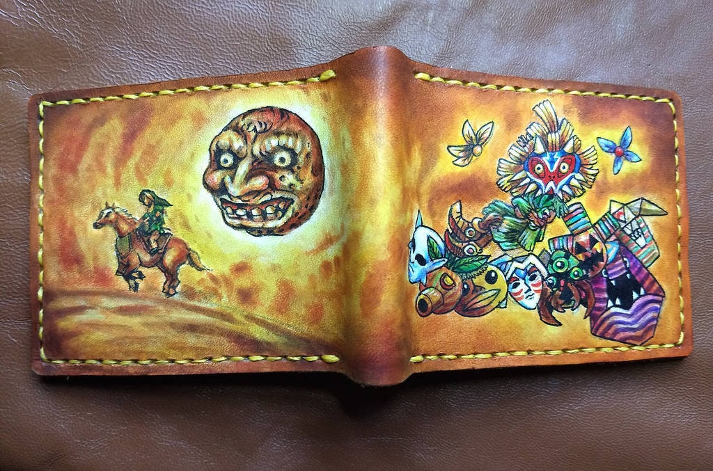 Majora's Moon All of the masks - Colour version - leather wallet- Leather Bifold Wallet - Handcrafted Legend of Zelda Wallet - Link Wallet