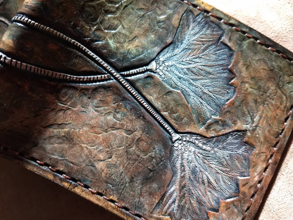 Crinoid sea lilly Fossil - Leather Bifold Wallet - you choose mettalic gold, brown or black for the fossil -