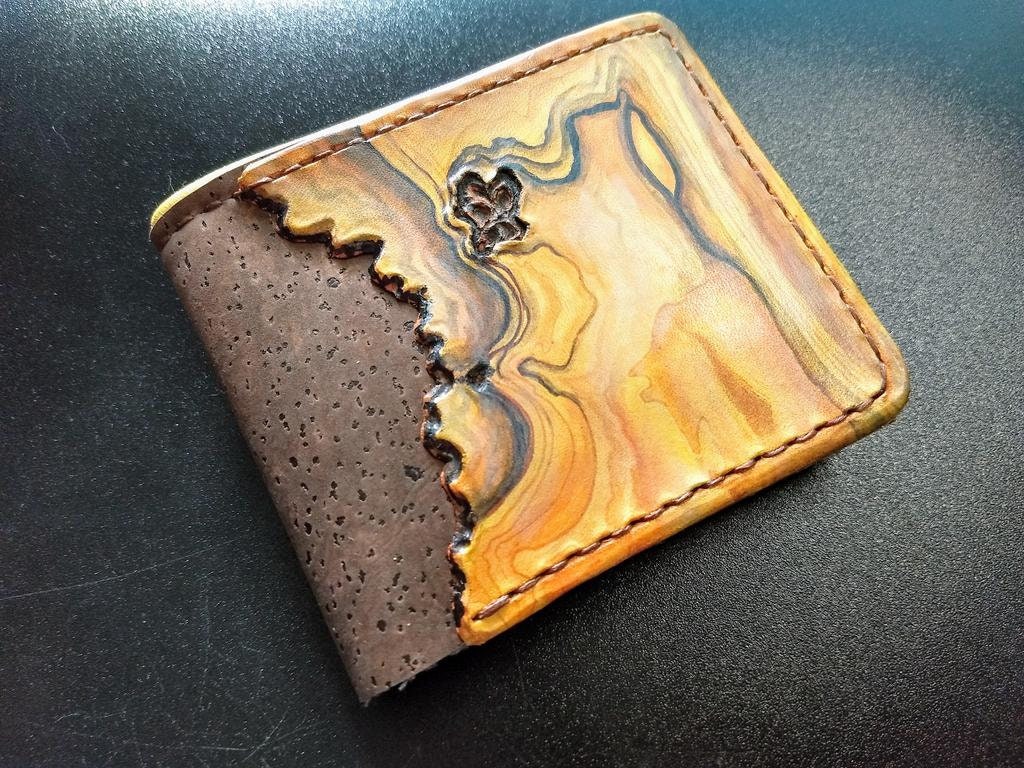 Olive wood style and cork Leather Bifold Wallet