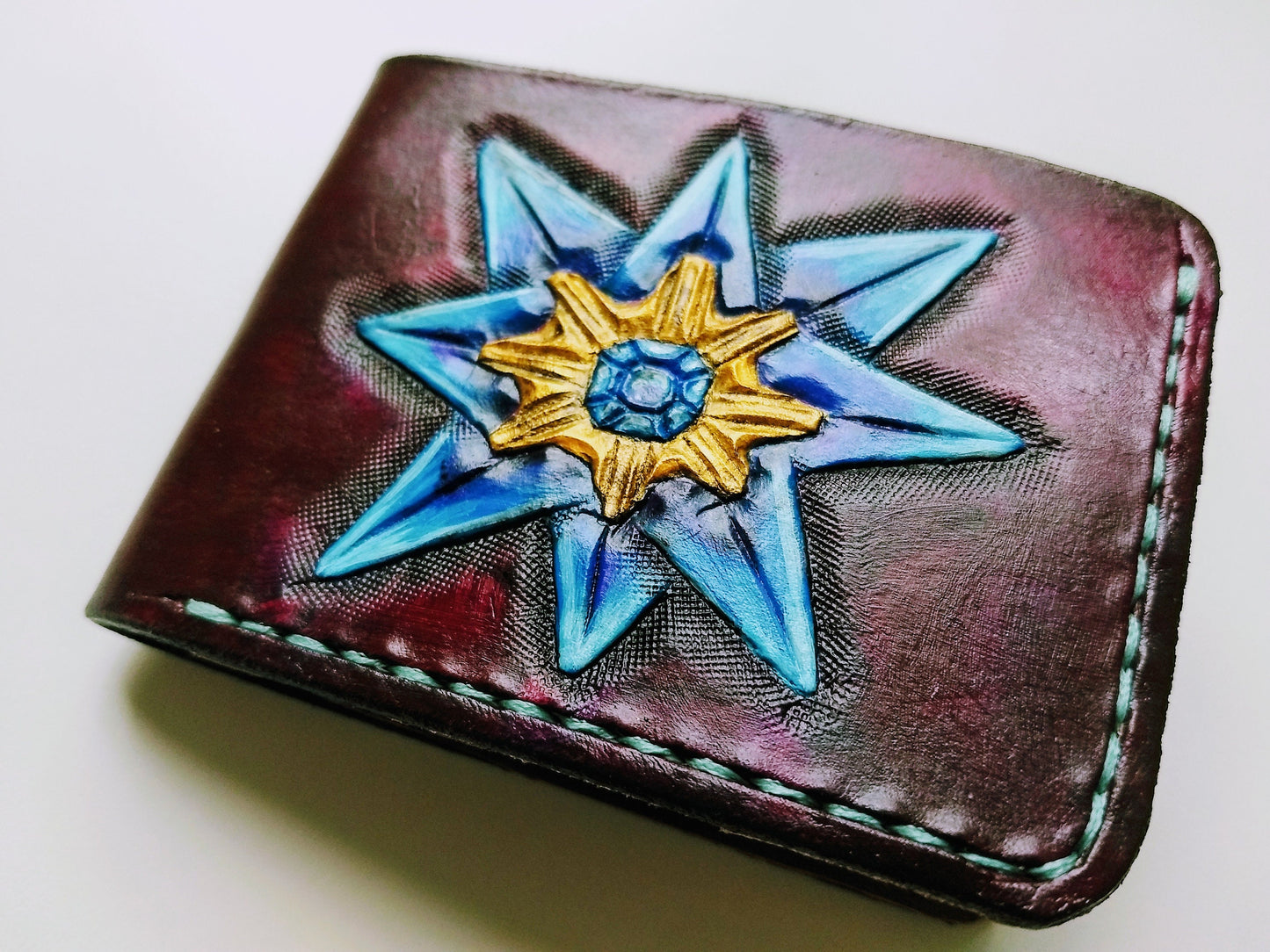 Starmie and Staryu - slim type - Leather Bifold Wallet - Handcrafted Wallet -