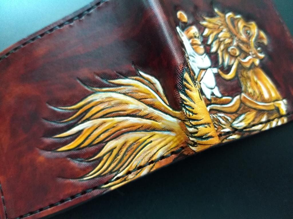 FF14 Sepia Chocobo and moogle Rider - dark brown Leather Bifold Wallet - Handcrafted Final Fantasy 14 inspired Wallet -