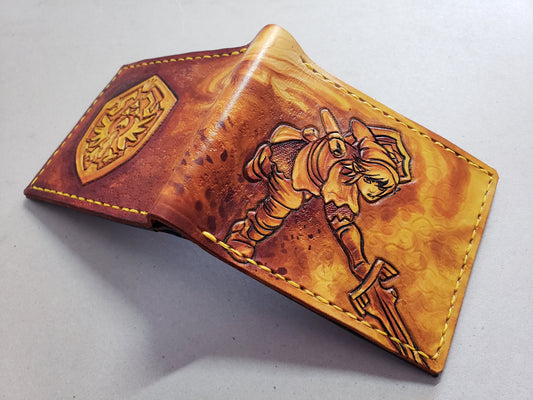 Brown powered up Sword Hyrule shield leather wallet- Leather Bifold Wallet - Handcrafted Legend of Zelda Wallet - Link Wallet