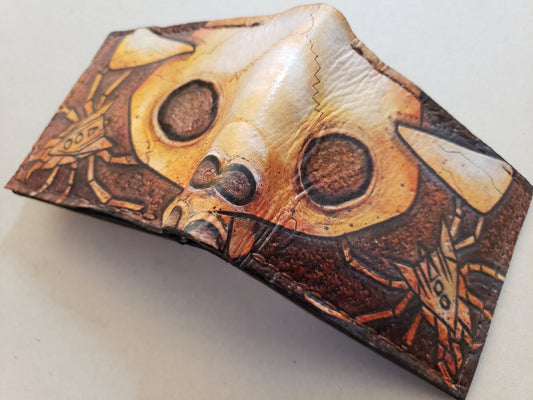 Gold Skulltula Skull Kid leather wallet- soft Leather Bifold Wallet - Geek Leather Gift - Handcrafted Legend of Zelda Wallet - Link Wallet