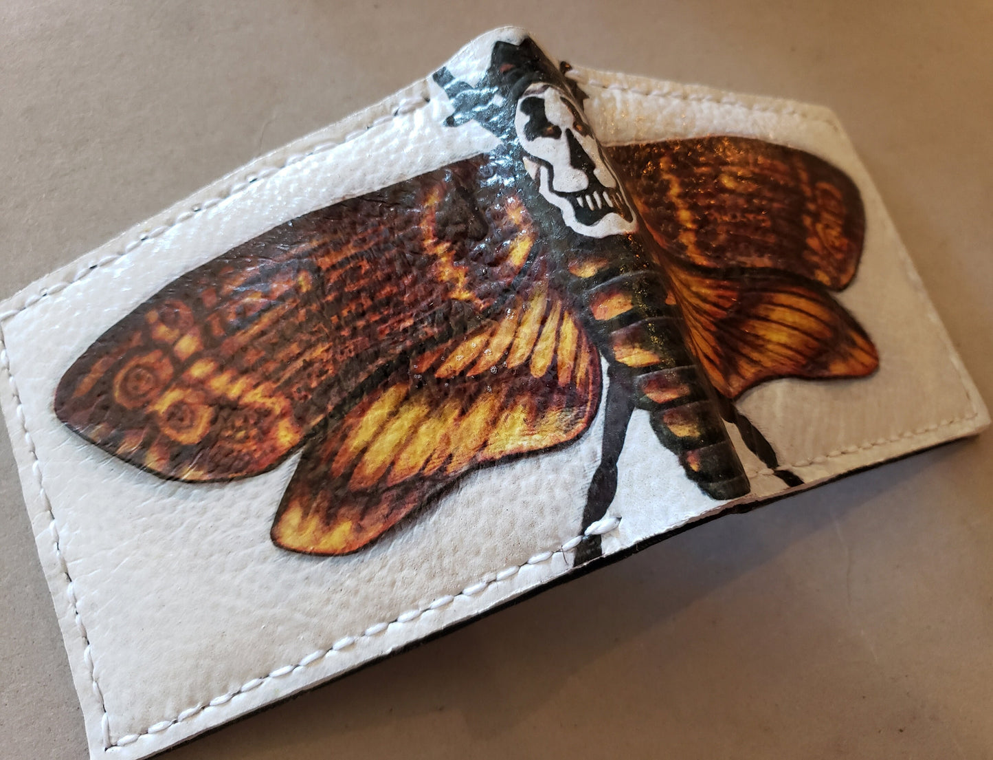 Deaths Head Moth soft version - Leather Bifold Wallet - Handcrafted Wallet -