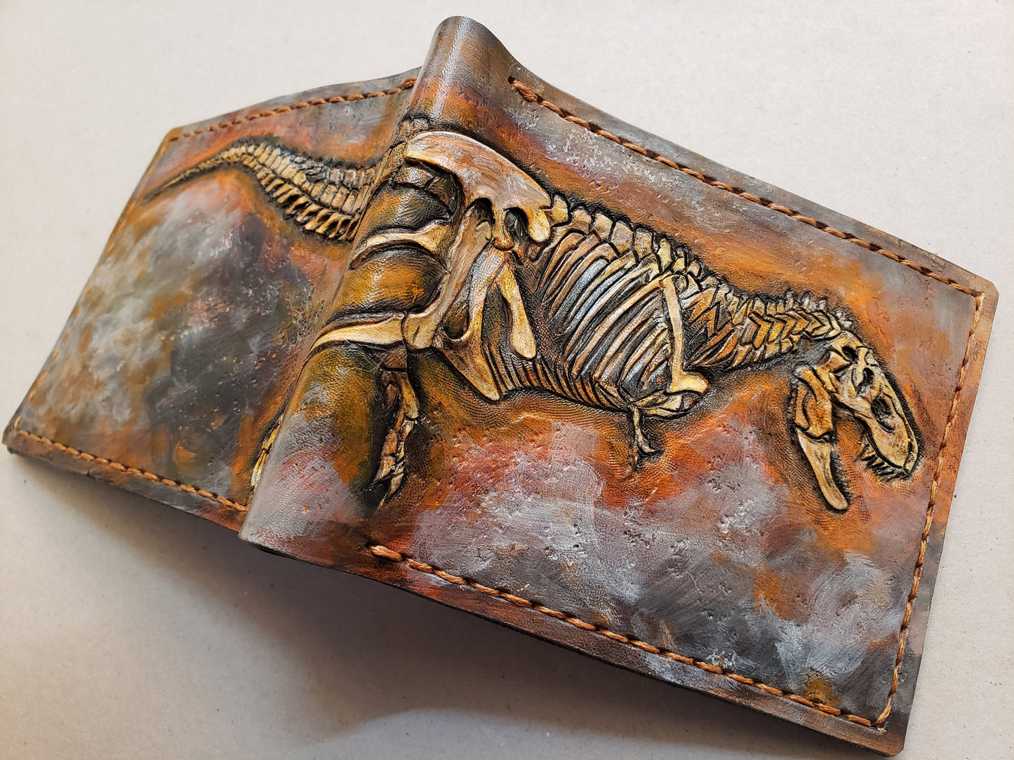 Tyrannosaurus Rex Skeleton - Leather Bifold Wallet -