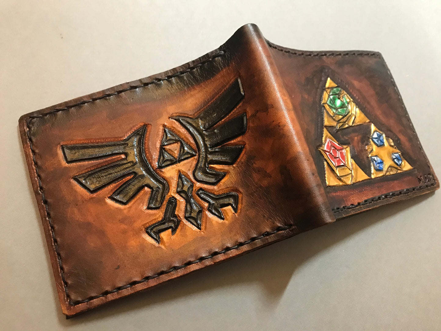 Triforce and Holy Relics - Black Hyrule version -  leather wallet- Leather Bifold Wallet - Handcrafted Legend of Zelda Wallet - Link Wallet