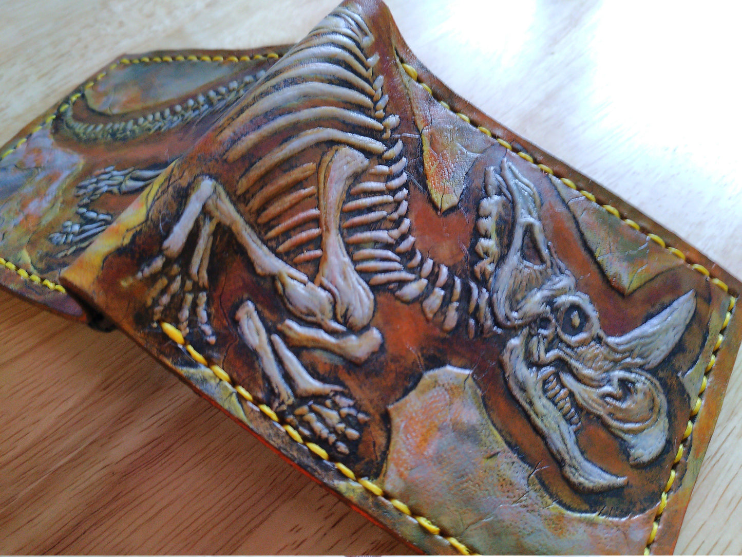 Ceratopsian Fossil - Leather Bifold Wallet - you choose the same as the listing photo or mettalic gold, brown or black for the fossil -