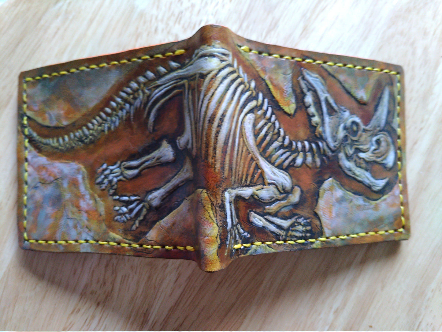 Ceratopsian Fossil - Leather Bifold Wallet - you choose the same as the listing photo or mettalic gold, brown or black for the fossil -