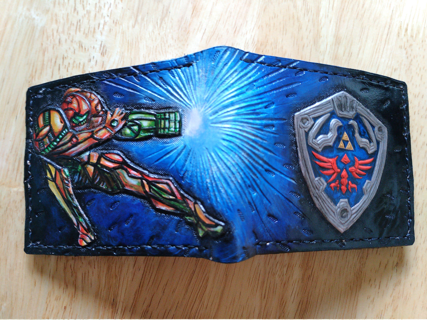 Super Metroid - Hyrule shield - Leather Bifold Wallet - Handcrafted Wallet -