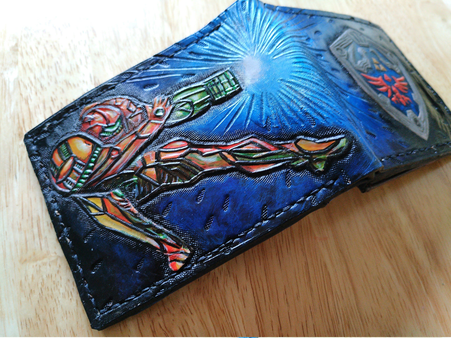 Super Metroid - Hyrule shield - Leather Bifold Wallet - Handcrafted Wallet -