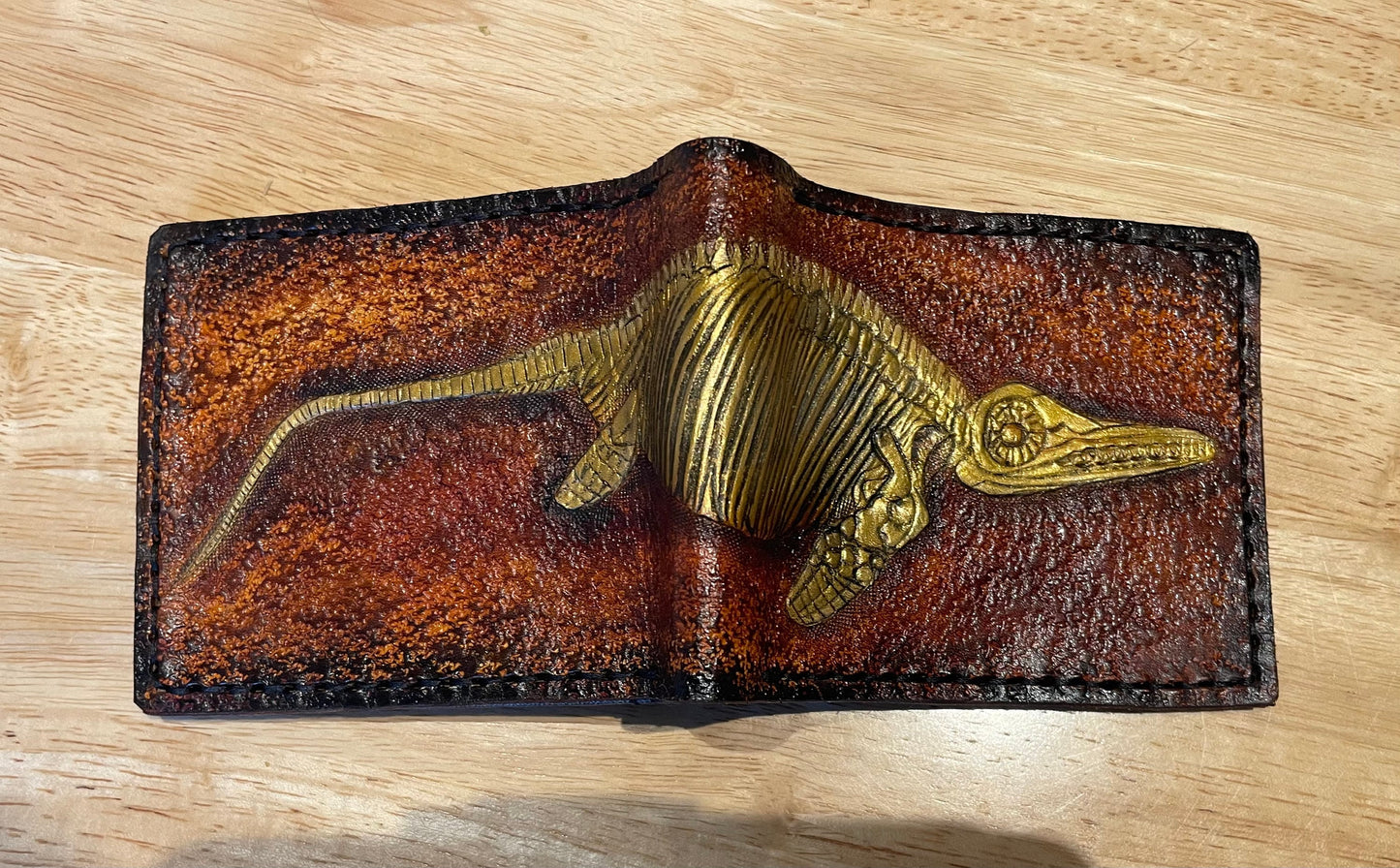 Icthyasaur Fossil gold version - Leather Bifold Wallet -