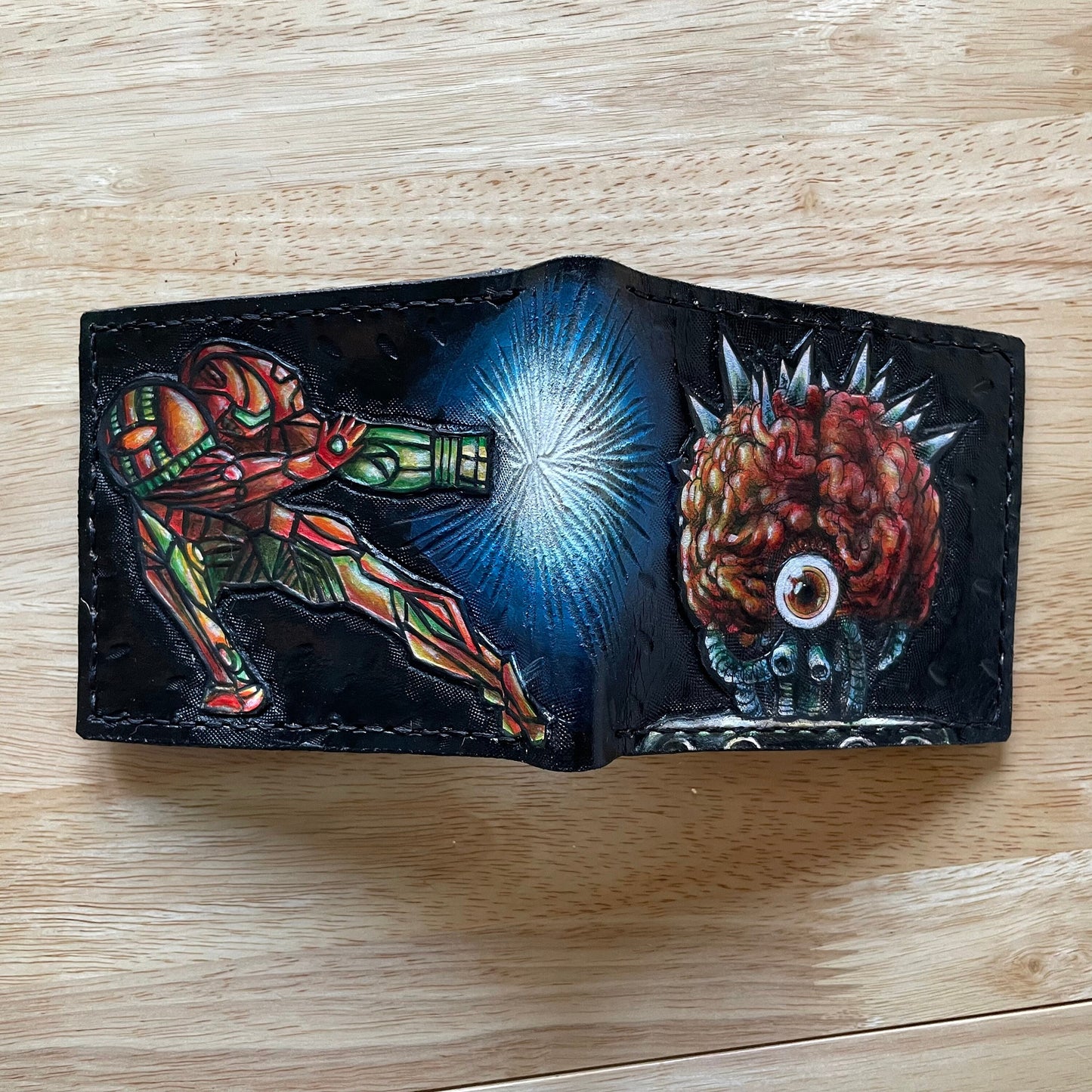 Super Metroid - Motherbrain - Leather Bifold Wallet - Handcrafted Wallet -