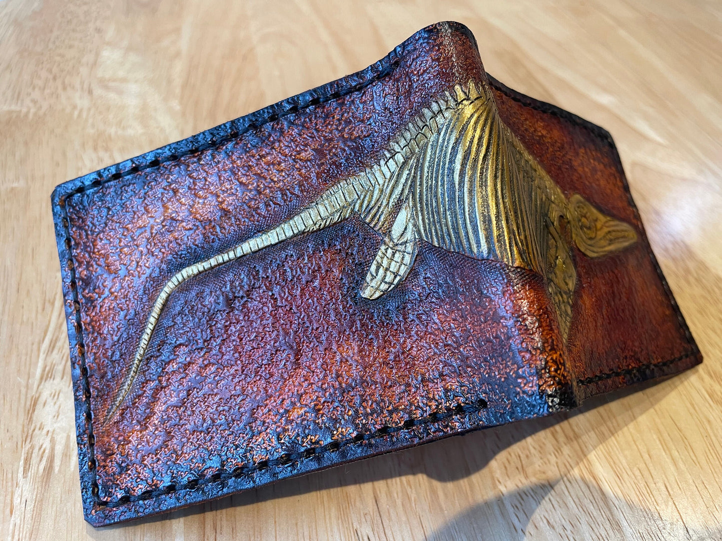 Icthyasaur Fossil gold version - Leather Bifold Wallet -