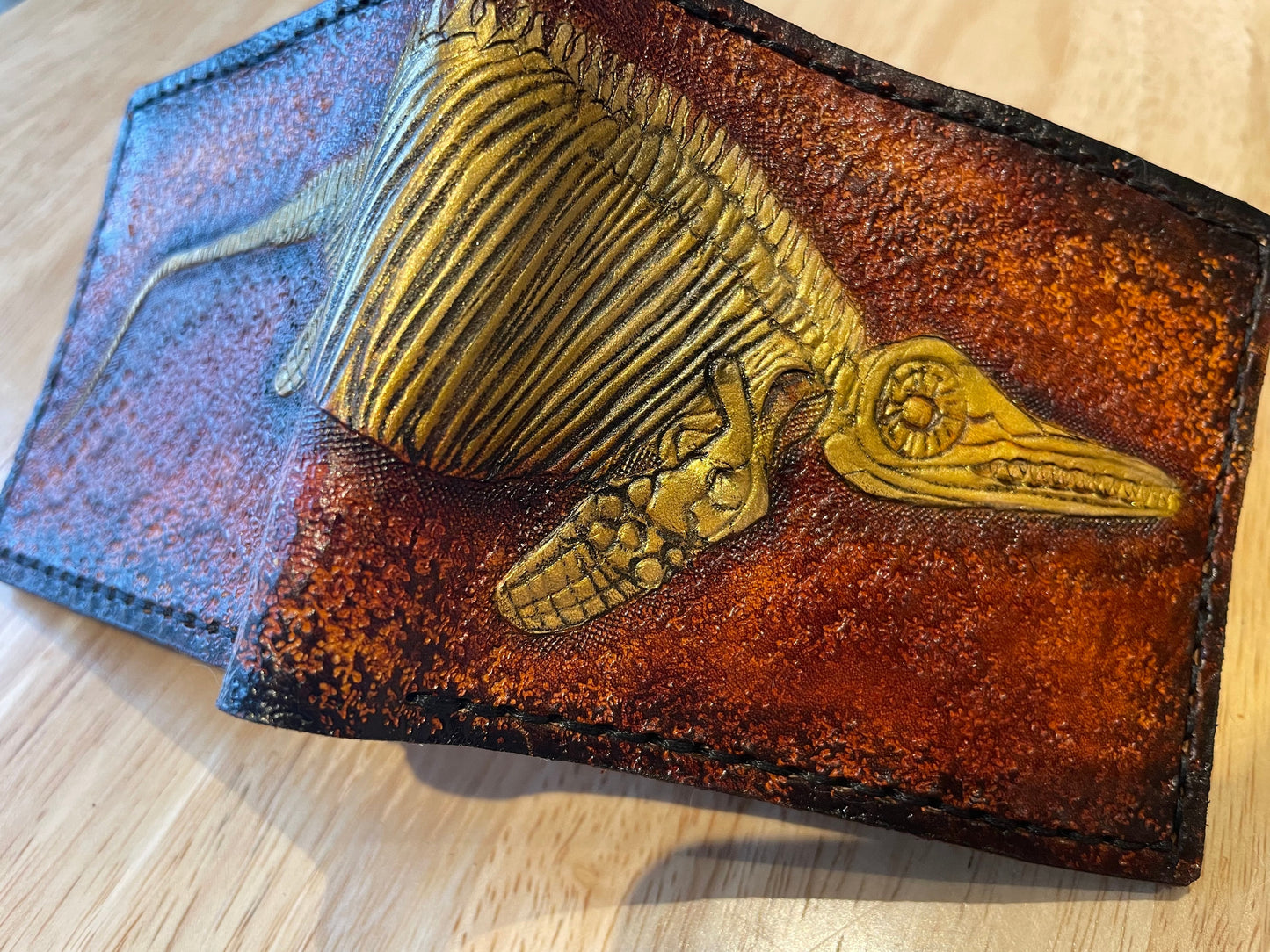 Icthyasaur Fossil gold version - Leather Bifold Wallet -