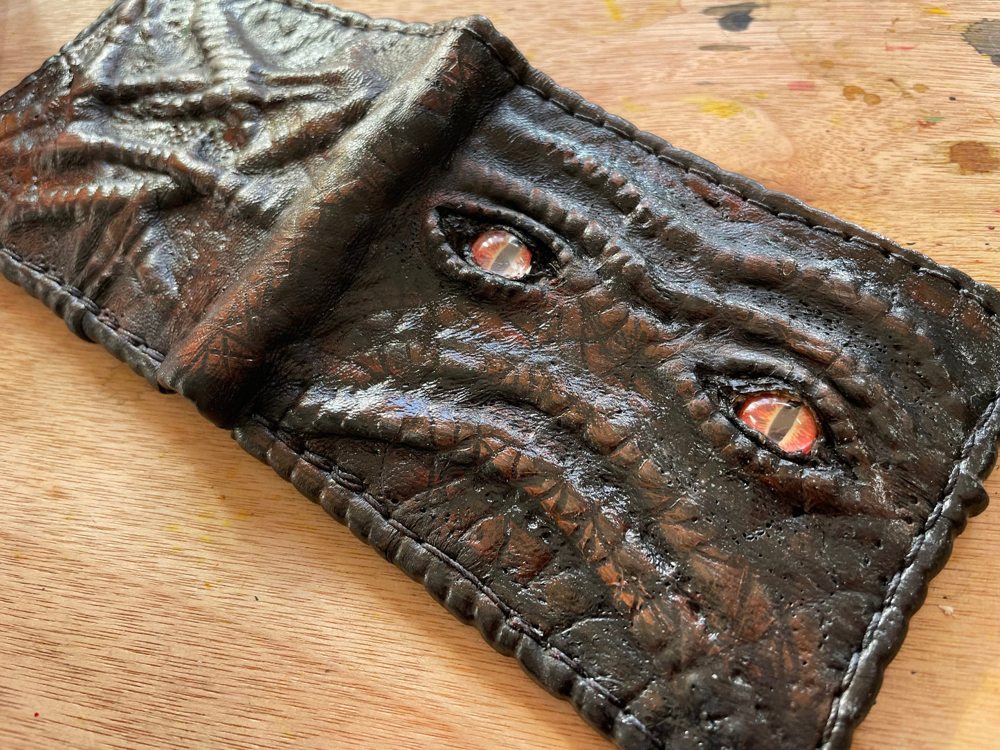 Enderman Eyes bumpy version - Necromonicon - demon eyes - Leather wallet.
