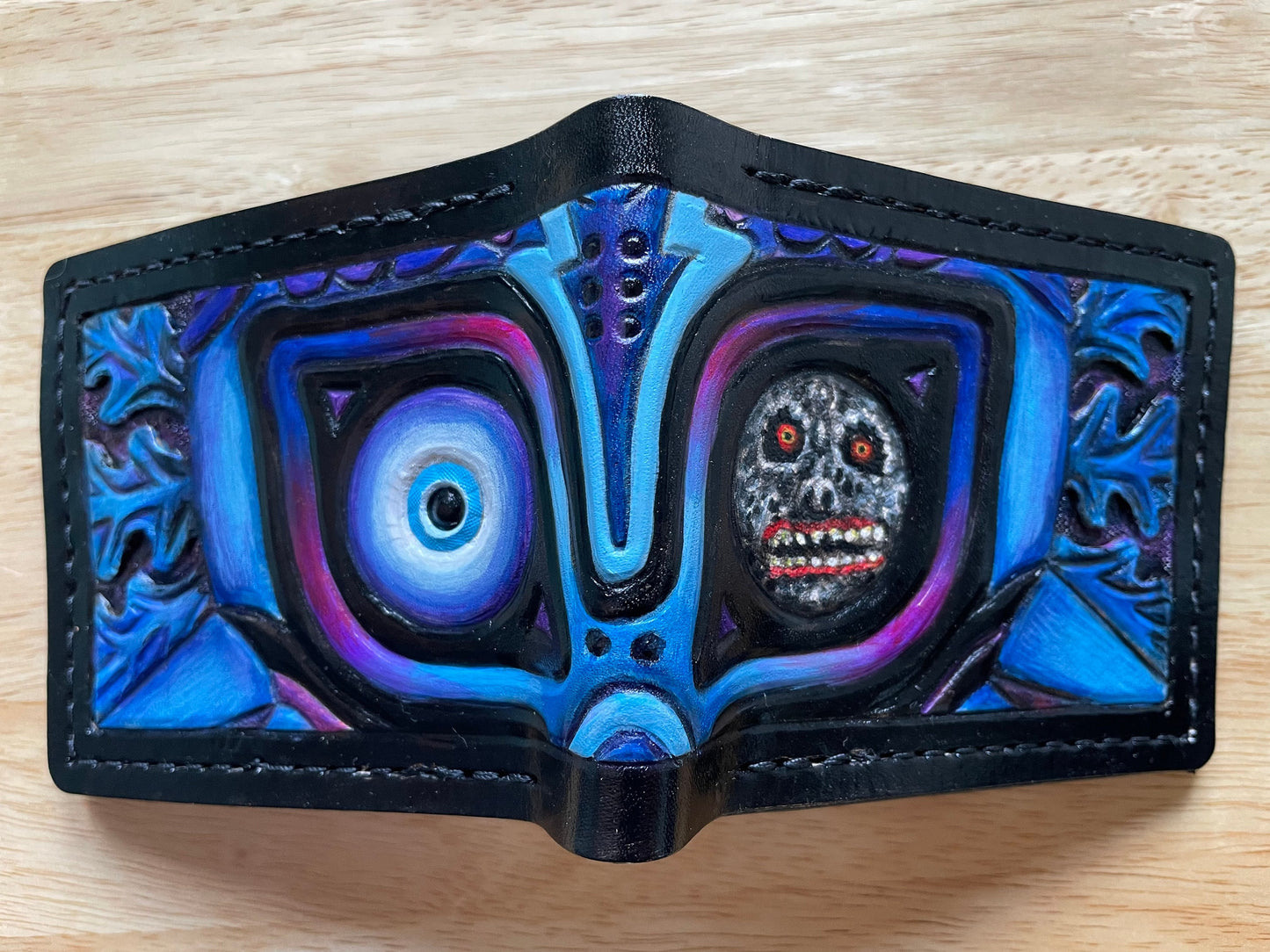 Midnight Majora Moon Eye leather wallet- Leather Bifold Wallet - Handcrafted Legend of Zelda Wallet - Link Wallet