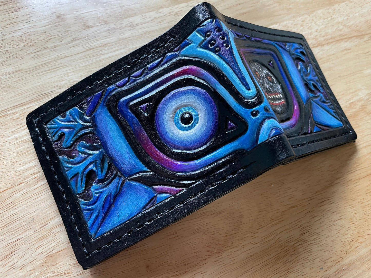 Midnight Majora Moon Eye leather wallet- Leather Bifold Wallet - Handcrafted Legend of Zelda Wallet - Link Wallet