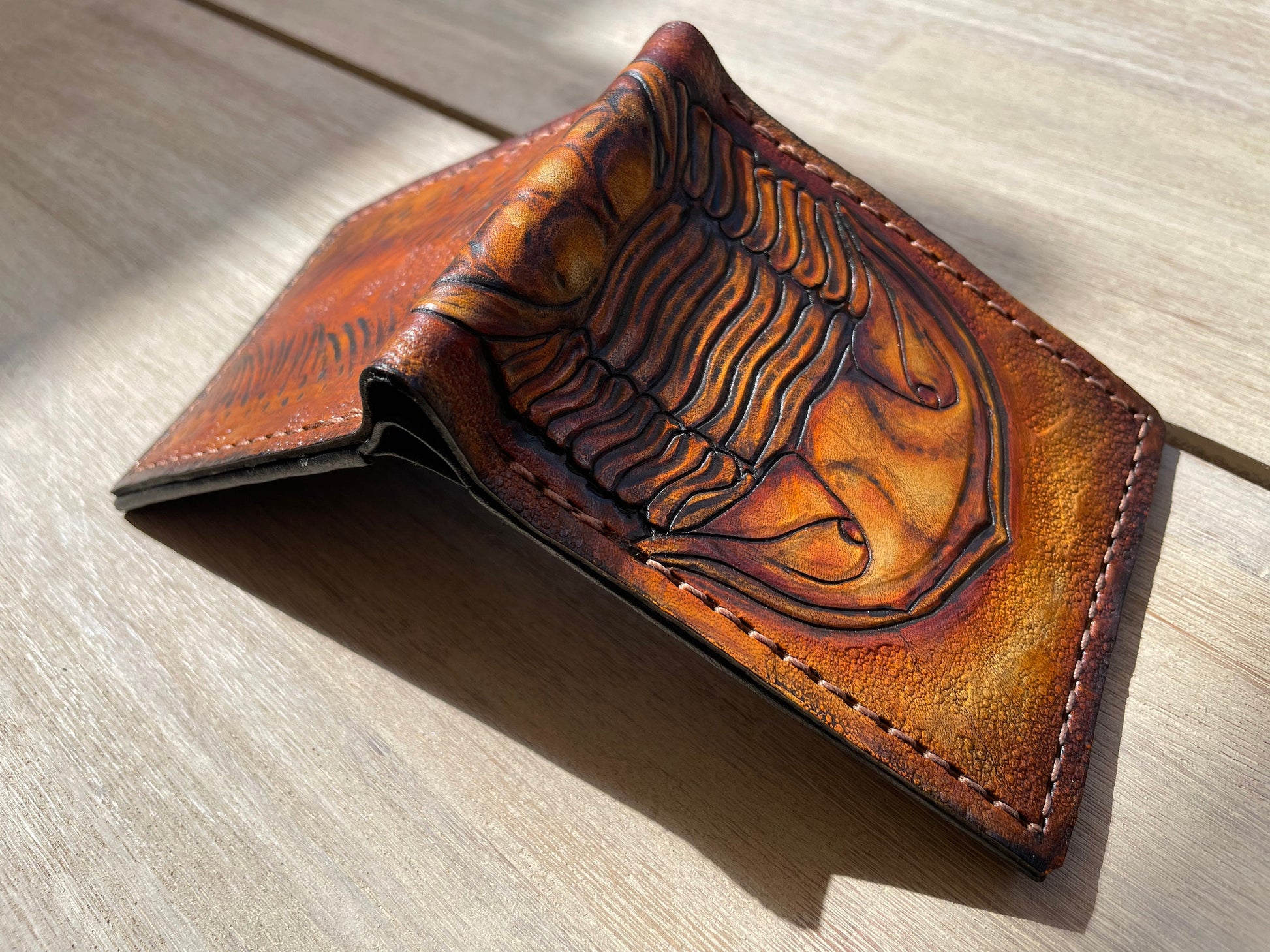 Trilobite Fossil Isotelus Maximus- Leather Bifold Wallet - Handcrafted Wallet -