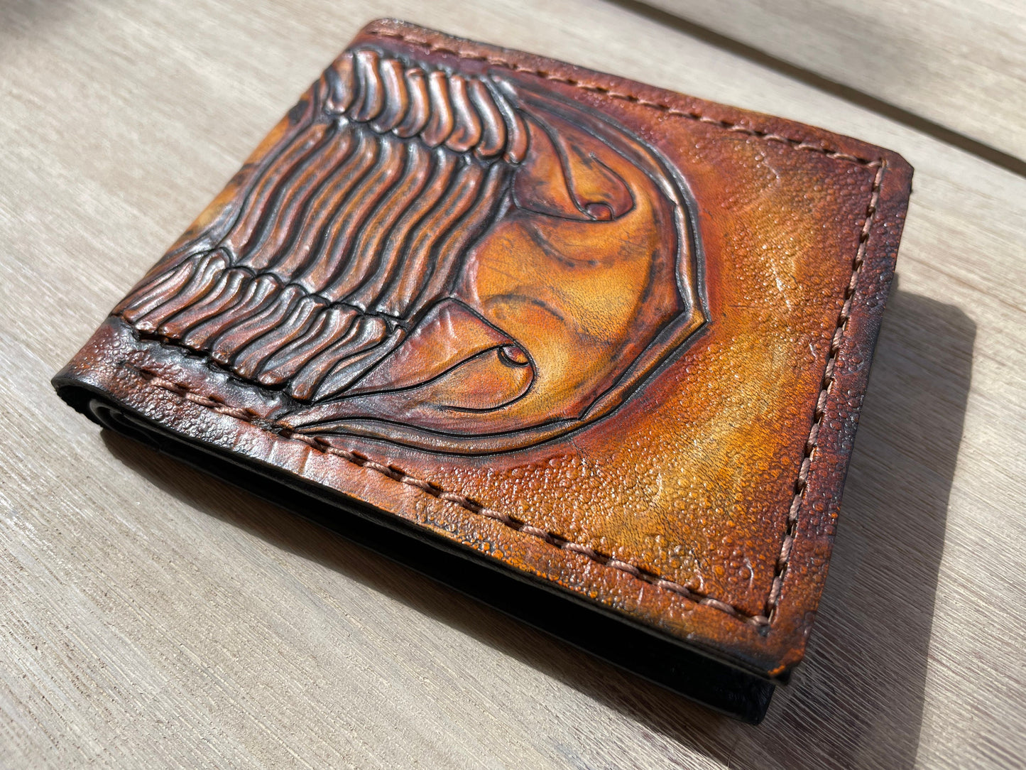 Trilobite Fossil Isotelus Maximus- Leather Bifold Wallet - Handcrafted Wallet -