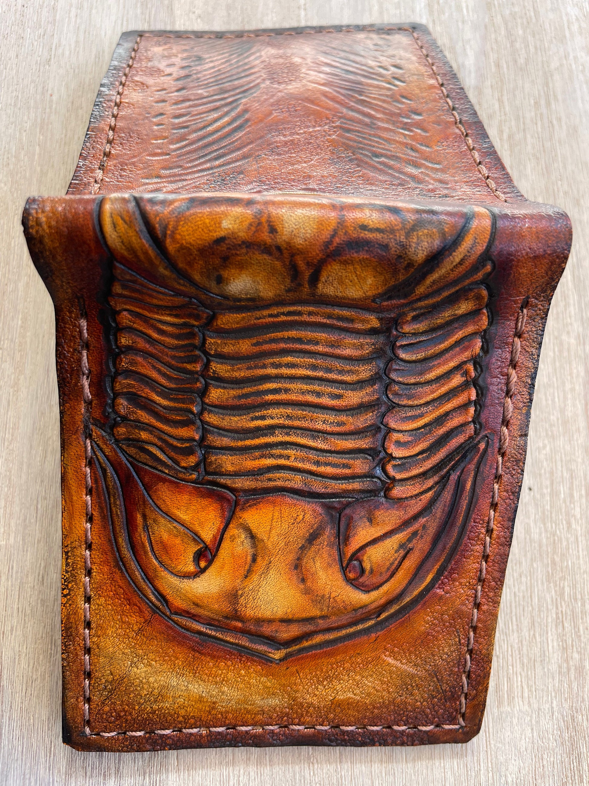 Trilobite Fossil Isotelus Maximus- Leather Bifold Wallet - Handcrafted Wallet -