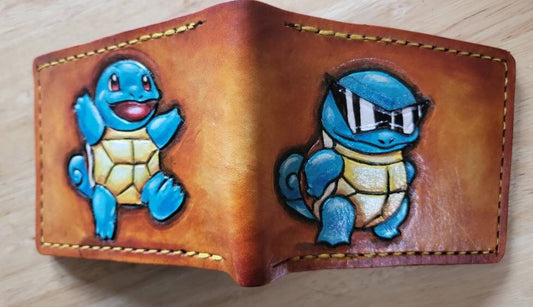 Squirtle Squad - Leather Bifold Wallet - Handcrafted Wallet -