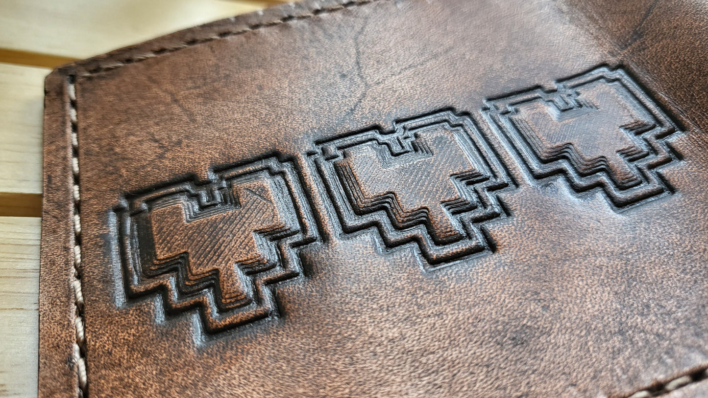 Pixel Link and Heart containers- leather wallet - Leather Bifold Wallet - Handcrafted Legend of Zelda Wallet - Link Wallet