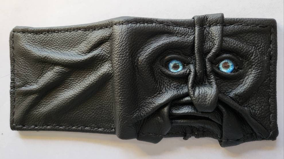 Goblin face- black version - Necromonicon - Oz - demon eyes - monster face - Leather wallet.