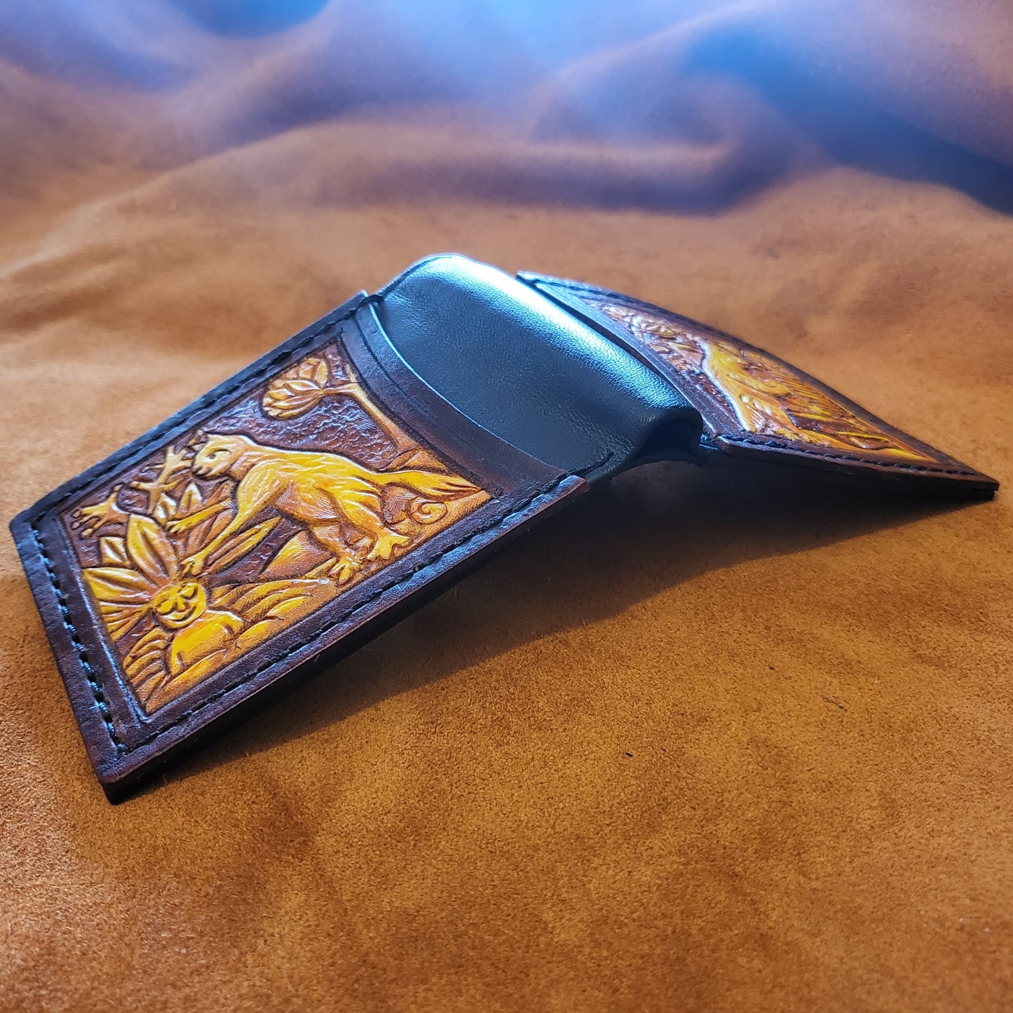 Marginalia medieval cats - bee keepers - leather wallet- Dark Brown and ivory colour - Leather Bifold Wallet - Handcrafted