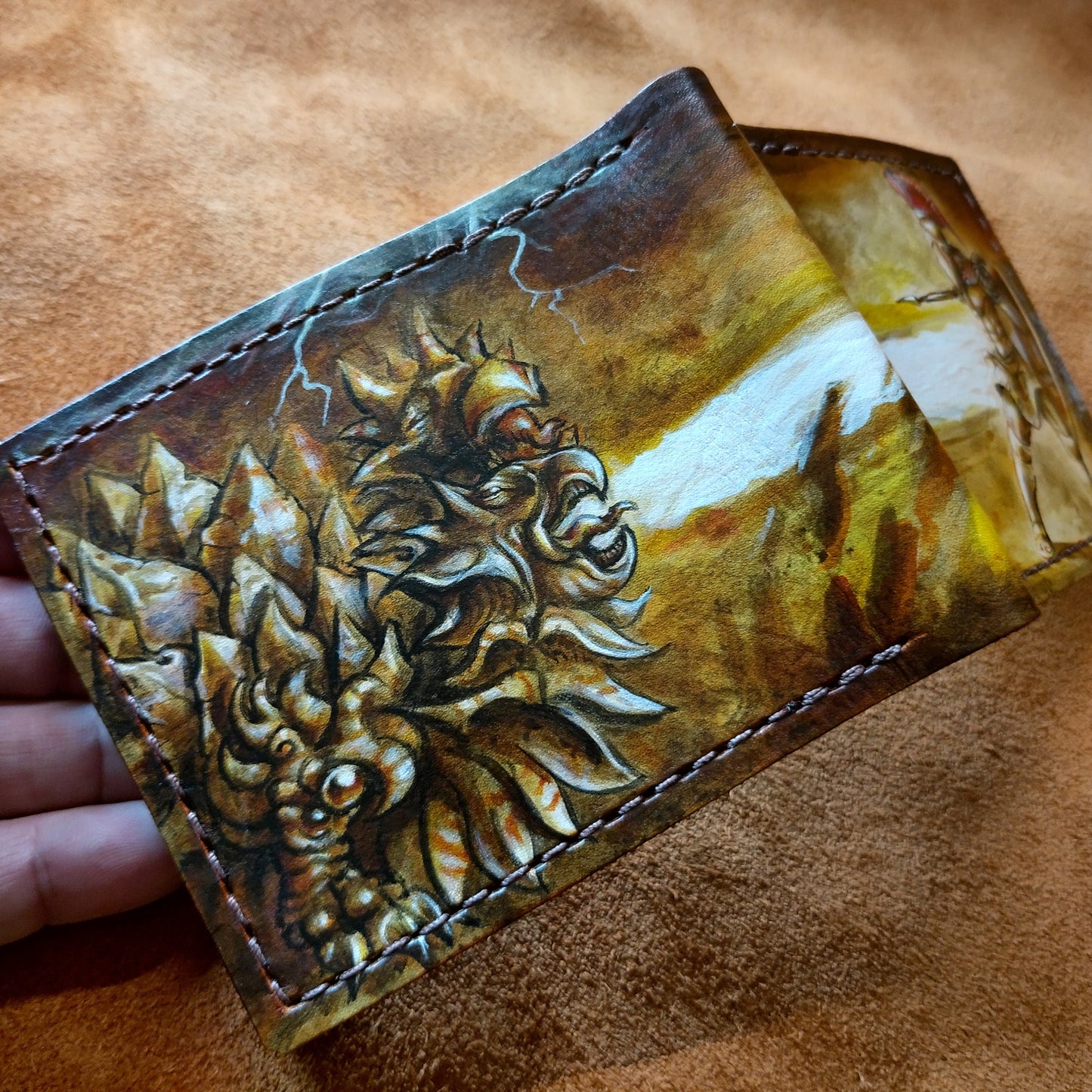 Spartan warrior and dragon Leather Bifold Wallet