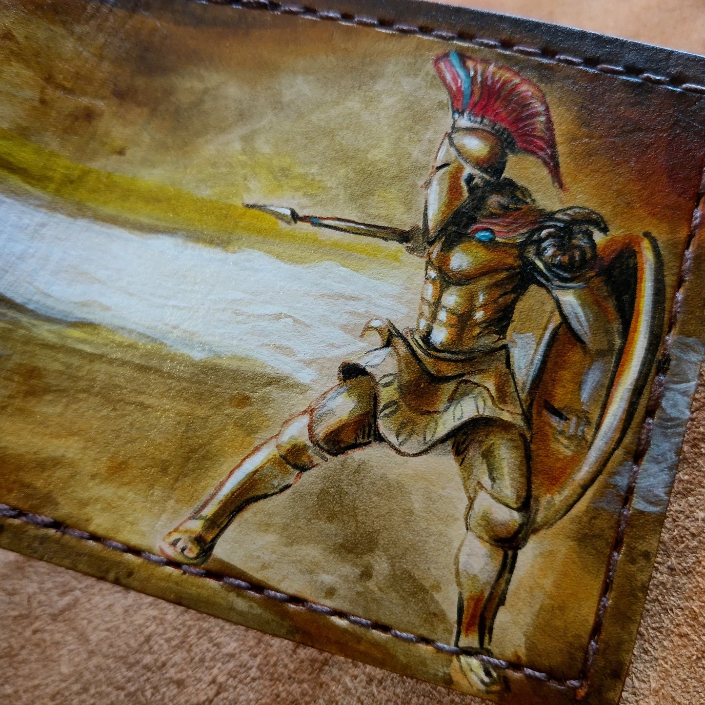 Spartan warrior and dragon Leather Bifold Wallet