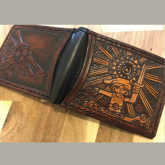 Wind Waker Hyrule Crest leather wallet- Dark Brown and ivory colour - Leather Bifold Wallet - Handcrafted Legend of Zelda Wallet -