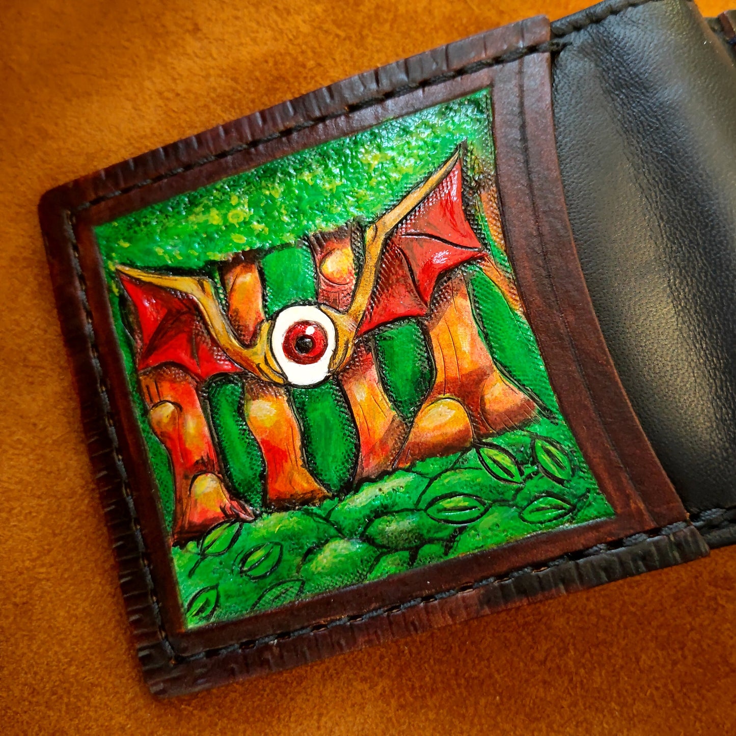 Phantasy Star 1 SMS - Myau - Owlbear - leather wallet- Dark Brown - Leather Bifold Wallet - Handcrafted Wallet - Link Wallet