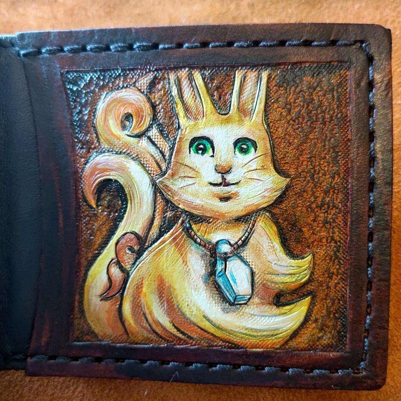 Phantasy Star 1 SMS - Myau - Owlbear - leather wallet- Dark Brown - Leather Bifold Wallet - Handcrafted Wallet - Link Wallet