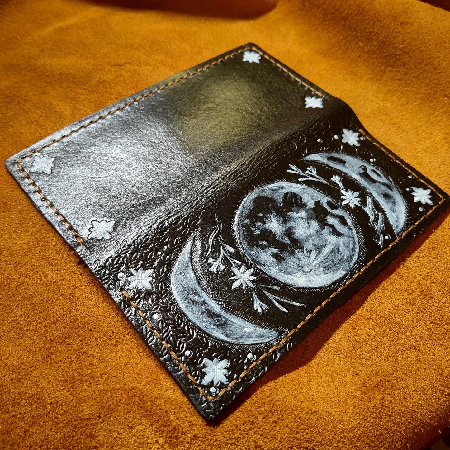 Moon Phases - long version - Leather Bifold Wallet