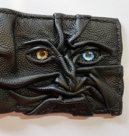 Gnome King - dark black version - Necromonicon - Oz - demon eyes - monster face - Leather wallet.