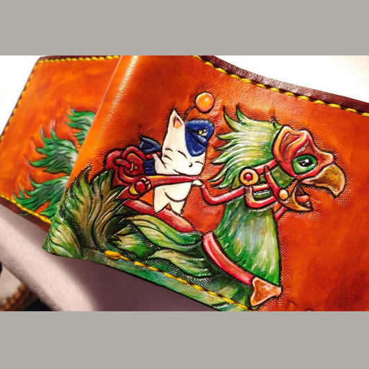 FF14 Green Chocobo Rider - Leather Bifold Wallet - Handcrafted Final Fantasy 14 inspired Wallet -