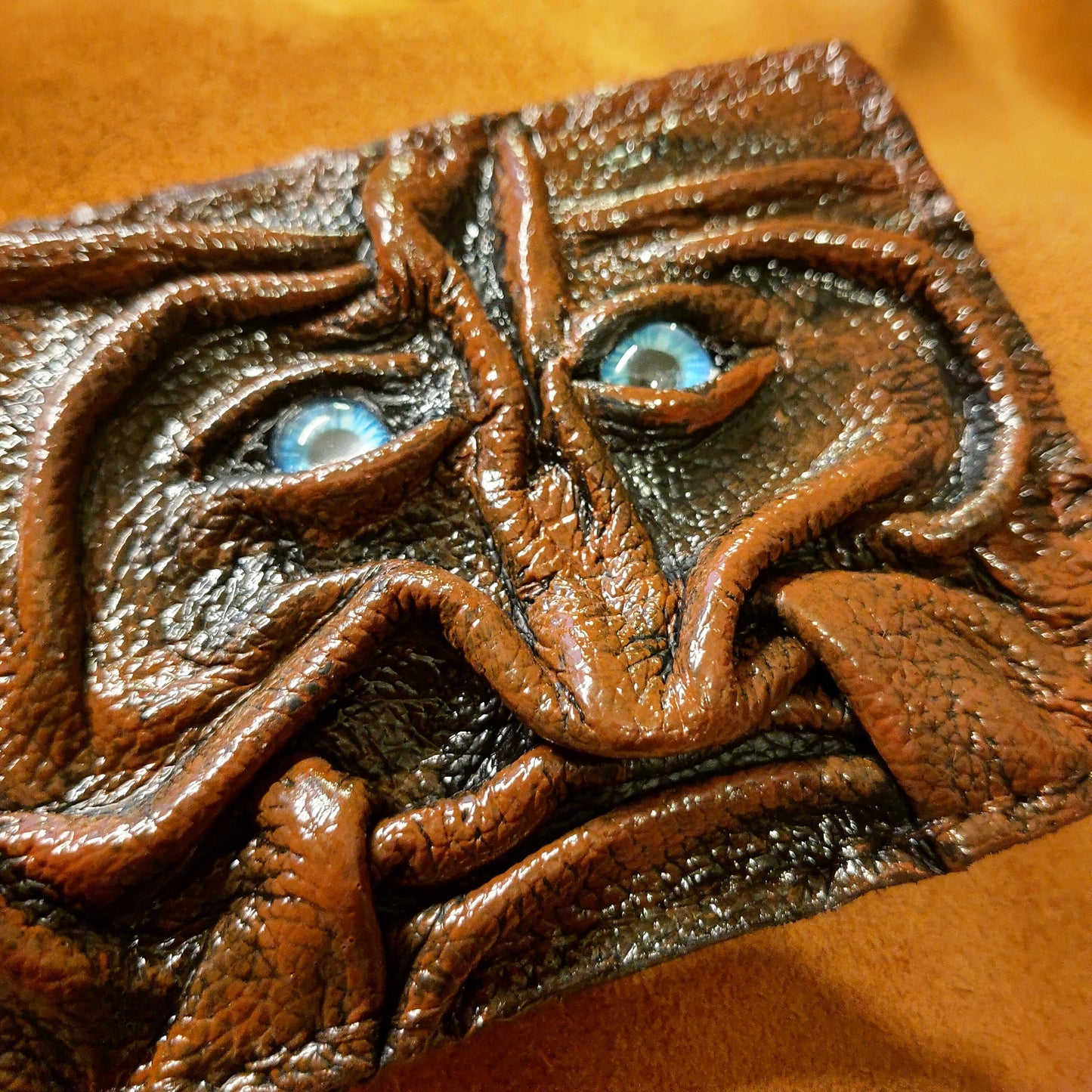 Gnome King - brown version - Necromonicon - Oz - demon eyes - monster face - Leather wallet.