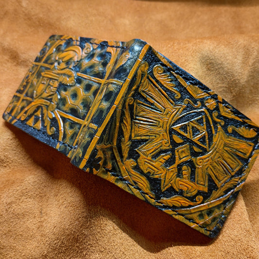 Wind Waker stained glass Hyrule Crest leather wallet- Burnt orange colour - Leather Bifold Wallet - Handcrafted Legend of Zelda Wallet -