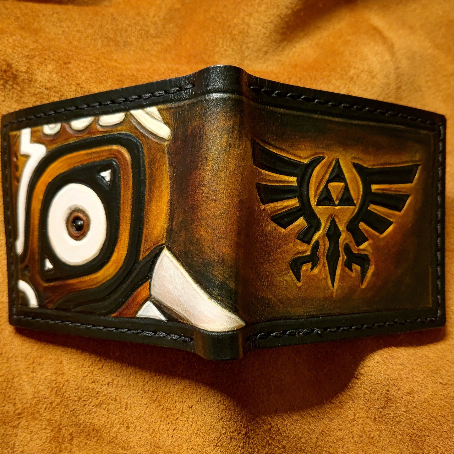Dark Brown Majora Hyrule leather wallet- Leather Bifold Wallet - Handcrafted Legend of Zelda Wallet - Link Wallet