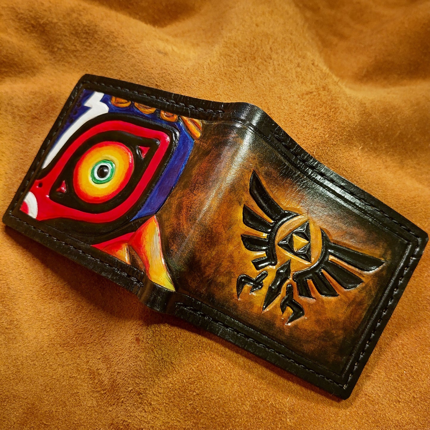 Full Color Majora Hyrule leather wallet- Leather Bifold Wallet - Handcrafted Legend of Zelda Wallet - Link Wallet