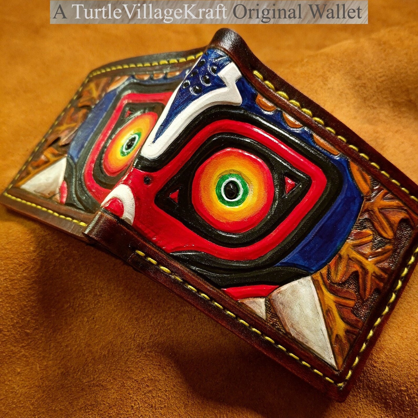 Revealing Skull Kid Majoras Mask leather wallet-  - Leather Bifold Wallet - Handcrafted Legend of Zelda Wallet -
