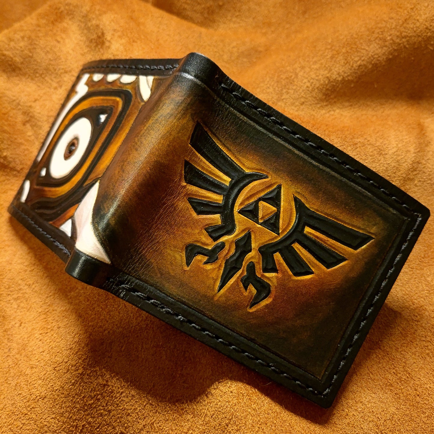Dark Brown Majora Hyrule leather wallet- Leather Bifold Wallet - Handcrafted Legend of Zelda Wallet - Link Wallet